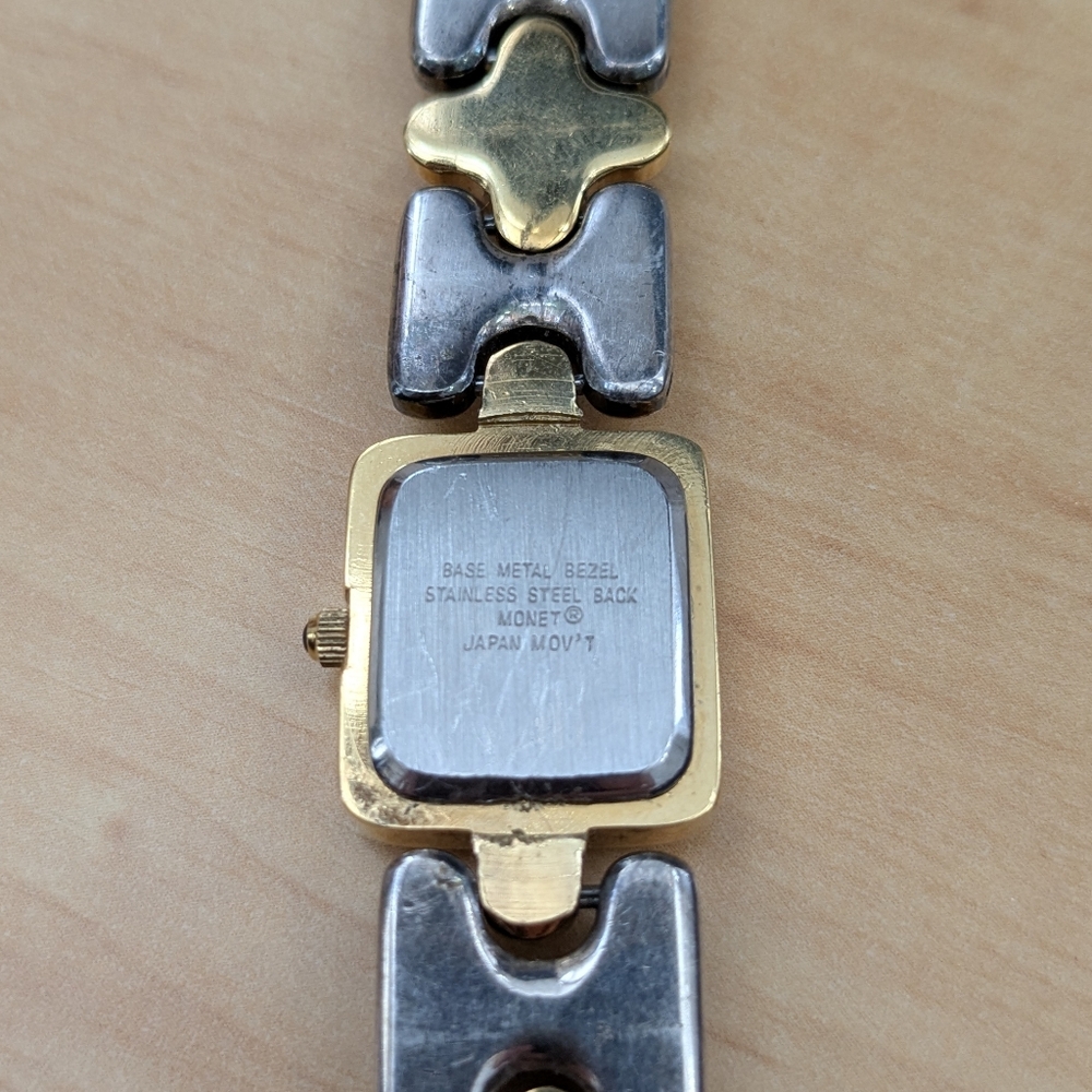 Vintage Monet 1980s Two-Tone Gold and Silver Sculptural Link Bracelet Watch - Picture 8 of 11